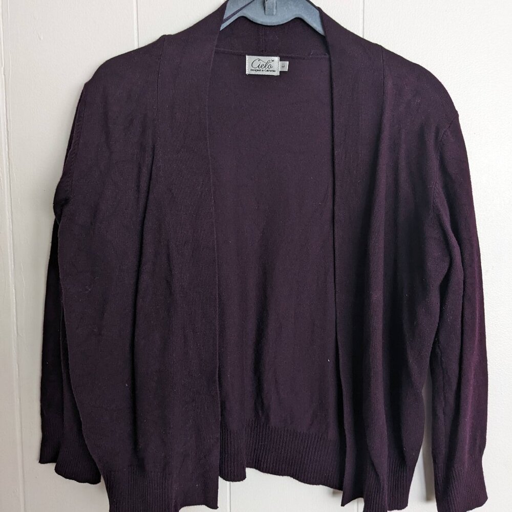 Cielo Dark Purple Half Sleeve Waist Length Cardigan